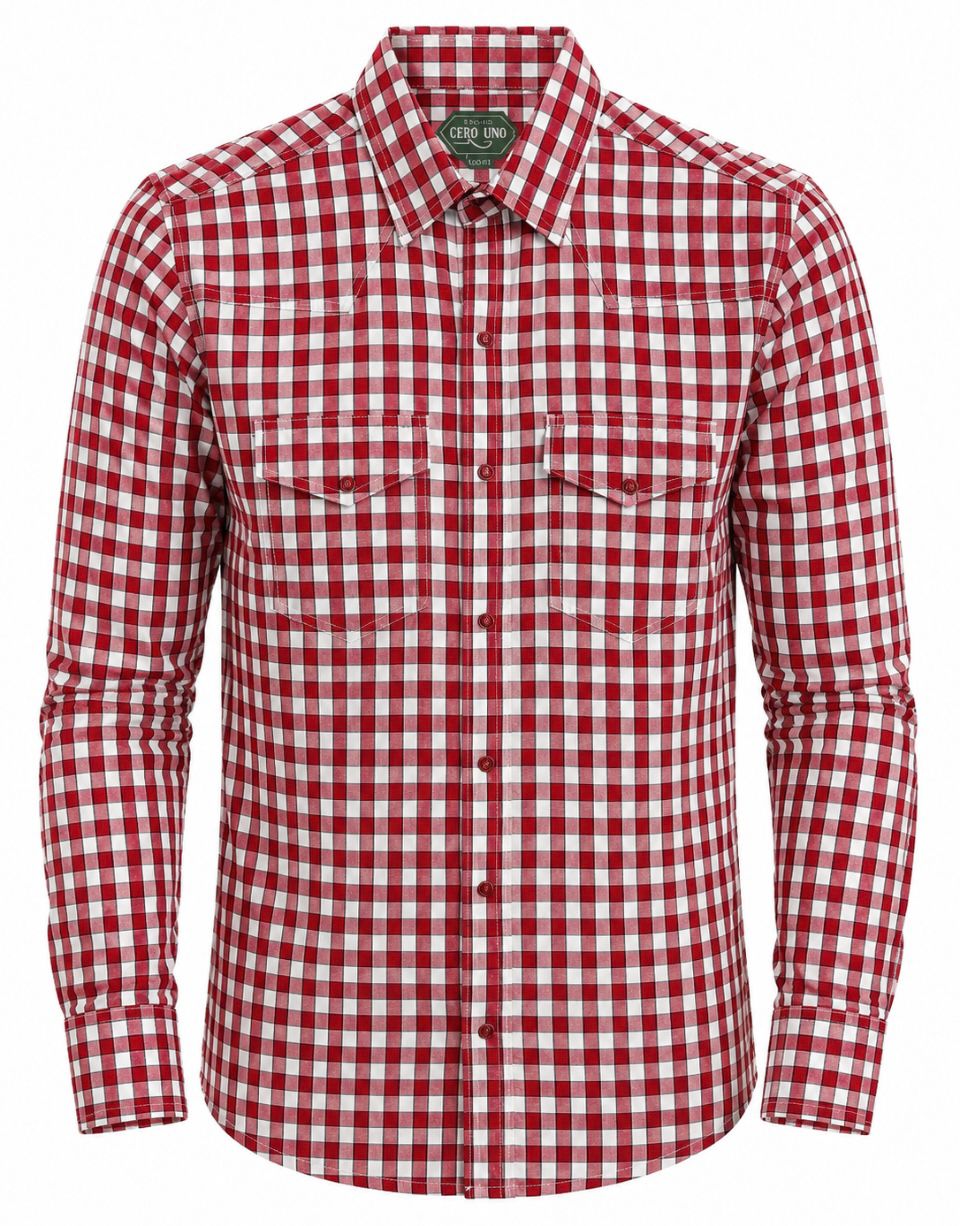 Camisa Caballero -C219- Cuadros Blanco y Rojo