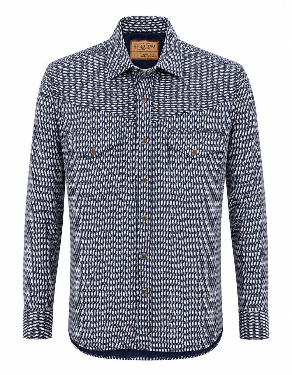 Camisa Caballero -C130 Azul Estampado